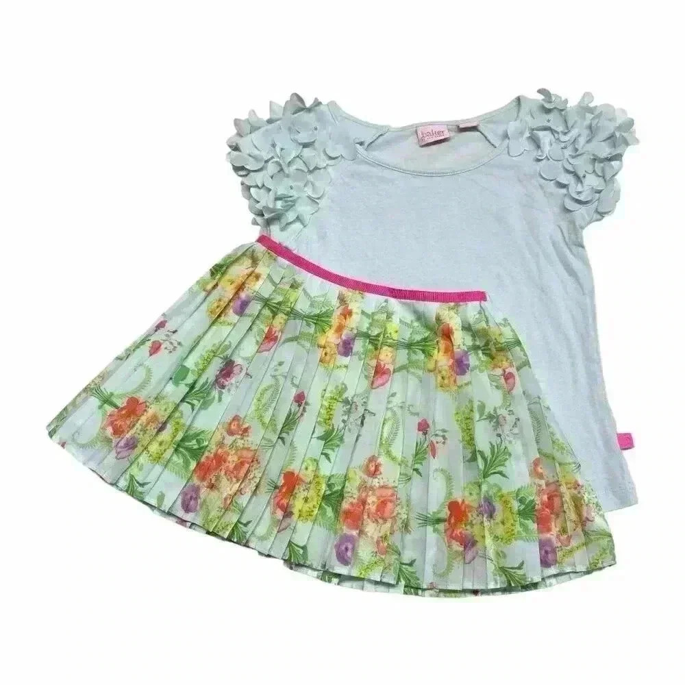 Ted Baker Size 4Y Girl Outfit Pleated Floral Pull On Skirt & Applique Sleeve Top